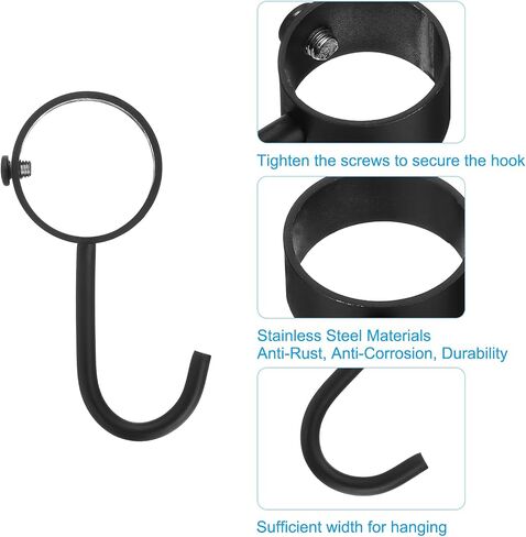 uxcell 6Pcs Pipe Rod Hooks, Stainless Steel 22mm/0.87" Inner Dia Adjustable Rod Closet Rod Hooks Coat Hook for Wardrobe Hanging Pots, Black in Saudi Arabia