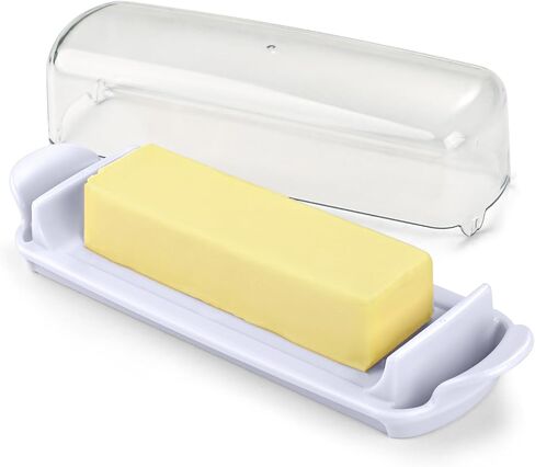 Butter Dish with Lid, Small Butter Dish for Countertop and Refrigerator, Easy Scoop, No Mess Lid, Plastic Butter holder Tray for East Coast Butter, White in Saudi Arabia