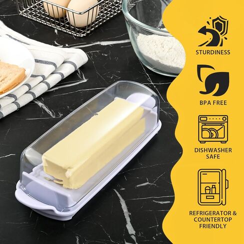 Butter Dish with Lid, Small Butter Dish for Countertop and Refrigerator, Easy Scoop, No Mess Lid, Plastic Butter holder Tray for East Coast Butter, White in Saudi Arabia
