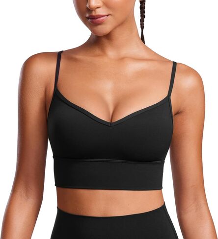 حمالة صدر رياضية للسيدات من CRZ YOGA بتصميم Butterluxe Sweetheart Longline - رقبة على شكل حرف V وحزام رفيع قابل للتعديل، حمالة صدر لليوجا، قميص قصير مبطن in Saudi Arabia