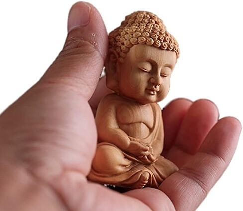 Hand Carved Small Cute Sitting Buddha Statue Wood [ Palm Size Home Decor ] (Praying Buddha) in Saudi Arabia