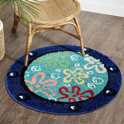 Cartoon Cute Bath Mat for Kids Bathroom Non Slip Washable, Blue Turquoise Beach Coastal Underwater Summer Small Bathroom Rugs 2ft Round Circle Bath Shower Rug Bathroom Decor in Saudi Arabia
