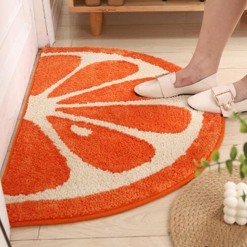 Cute Half Round Fruit Rug Home Decor Cozy Soft Half Circle Orange Slice Floor Mat for Kids Room Bedroom Kitchen Doorway Indoor Rug Non Slip Bath Mats for Bathroom Washable 20x31.5inch in Saudi Arabia