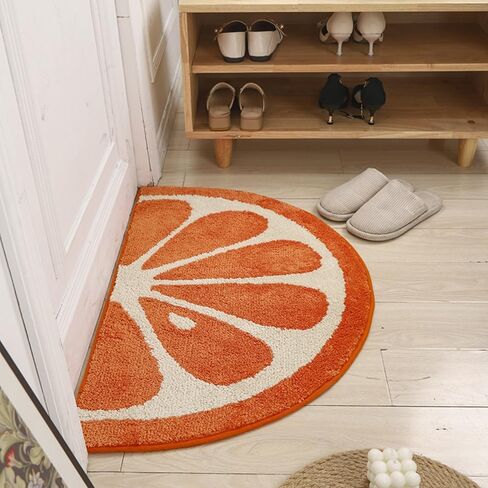 Cute Half Round Fruit Rug Home Decor Cozy Soft Half Circle Orange Slice Floor Mat for Kids Room Bedroom Kitchen Doorway Indoor Rug Non Slip Bath Mats for Bathroom Washable 20x31.5inch in Saudi Arabia