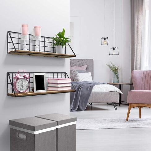 مجموعة تخزين خشبية ريفية مثبتة على الحائط من Sorbus® لإطارات الصور والمقتنيات والعناصر الزخرفية، رائعة لغرفة المعيشة والمكتب وغرفة النوم والحمام والمطبخ وما إلى ذلك (عبوة من قطعتين، طبيعية) in Kuwait