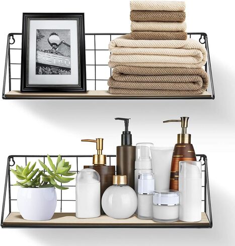 مجموعة تخزين خشبية ريفية مثبتة على الحائط من Sorbus® لإطارات الصور والمقتنيات والعناصر الزخرفية، رائعة لغرفة المعيشة والمكتب وغرفة النوم والحمام والمطبخ وما إلى ذلك (عبوة من قطعتين، طبيعية) in Kuwait