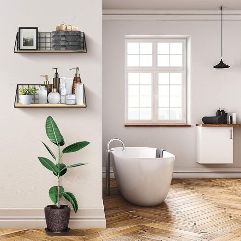 مجموعة تخزين خشبية ريفية مثبتة على الحائط من Sorbus® لإطارات الصور والمقتنيات والعناصر الزخرفية، رائعة لغرفة المعيشة والمكتب وغرفة النوم والحمام والمطبخ وما إلى ذلك (عبوة من قطعتين، طبيعية) in Kuwait