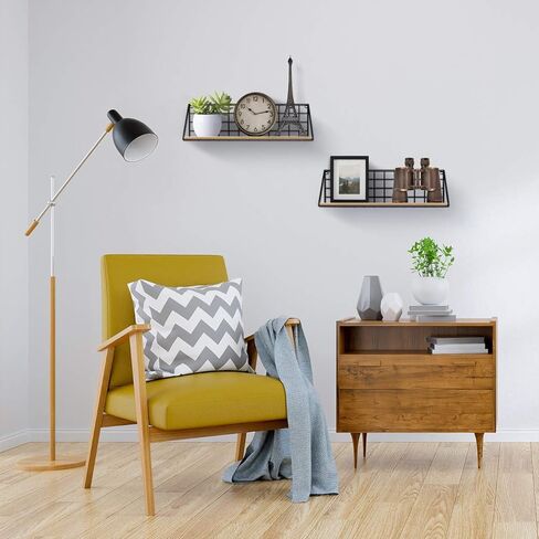 مجموعة تخزين خشبية ريفية مثبتة على الحائط من Sorbus® لإطارات الصور والمقتنيات والعناصر الزخرفية، رائعة لغرفة المعيشة والمكتب وغرفة النوم والحمام والمطبخ وما إلى ذلك (عبوة من قطعتين، طبيعية) in Kuwait