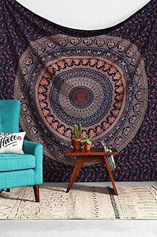 Aakriti Gallery Cotton Mandala Tapestry Wall Hanging - Bohemian Bedspread, Boho Blanket/Throw Tapestries for Living Room, Home Décor (Elephant, 92x82) in Saudi Arabia