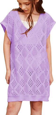 Girls Summer Bikini Coverups Crochet Swimwear Cover Up Split Hem Beach Dress 5-14 Years in Saudi Arabia