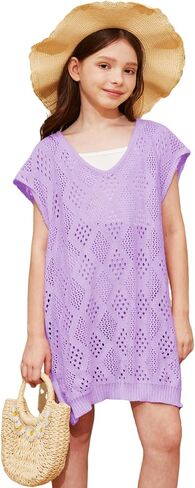 Girls Summer Bikini Coverups Crochet Swimwear Cover Up Split Hem Beach Dress 5-14 Years in Saudi Arabia