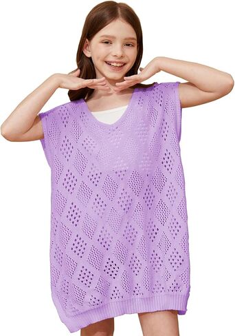 Girls Summer Bikini Coverups Crochet Swimwear Cover Up Split Hem Beach Dress 5-14 Years in Saudi Arabia