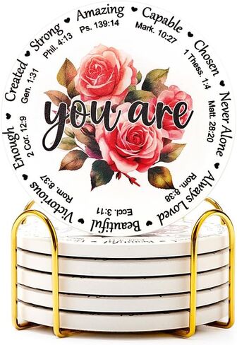 Ceramic Drink Coasters Christian Gifts for Women Mom Religious Bible Verse Decor Coffee Table Coasters Church Catholic Faith Spiritual Prayer Cute Inspirational Coasters Set in Saudi Arabia