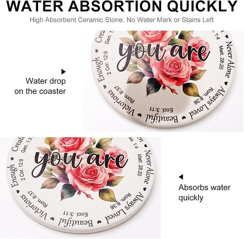 Ceramic Drink Coasters Christian Gifts for Women Mom Religious Bible Verse Decor Coffee Table Coasters Church Catholic Faith Spiritual Prayer Cute Inspirational Coasters Set in Saudi Arabia