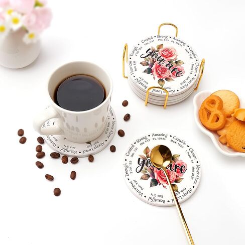 Ceramic Drink Coasters Christian Gifts for Women Mom Religious Bible Verse Decor Coffee Table Coasters Church Catholic Faith Spiritual Prayer Cute Inspirational Coasters Set in Saudi Arabia