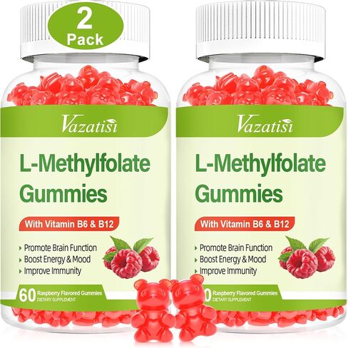 L-Methylfolate 15 mg Gummies with Methyl B12, Folate Supplement for Mood, Brain Health, Immune Support, Raspberry Flavor, 60 Count in Saudi Arabia