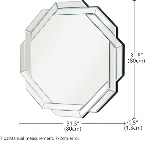 Bathroom Mirror 20"X28" Wall Mirror Decorative, Beveled Edge Frameless Mirror for Wall Octagonal Decorative Mirror Large Accent Mirror for Bathroom, Bedroom, Living Room and Enterway in Saudi Arabia