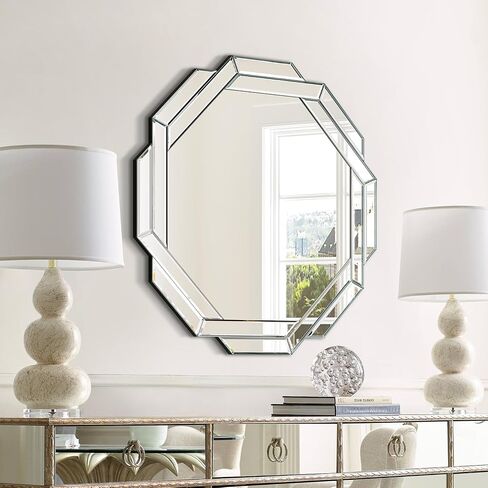 Bathroom Mirror 20"X28" Wall Mirror Decorative, Beveled Edge Frameless Mirror for Wall Octagonal Decorative Mirror Large Accent Mirror for Bathroom, Bedroom, Living Room and Enterway in Saudi Arabia