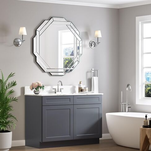 Bathroom Mirror 20"X28" Wall Mirror Decorative, Beveled Edge Frameless Mirror for Wall Octagonal Decorative Mirror Large Accent Mirror for Bathroom, Bedroom, Living Room and Enterway in Saudi Arabia
