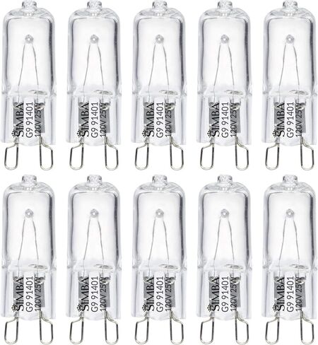 Simba Lighting Halogen Light Bulb G9 T4 25W JCD Bi-Pin (10 Pack) for Chandeliers, Pendants, Cabinet Lights, Landscape Lights, Desk and Floor Lamps, Wall Sconces, 120V Dimmable, 2700K Warm White in Saudi Arabia