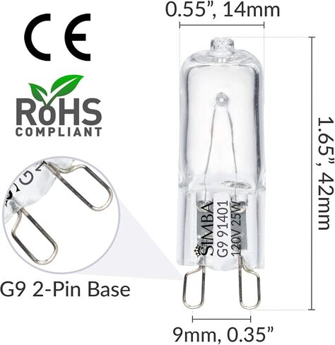 Simba Lighting Halogen Light Bulb G9 T4 25W JCD Bi-Pin (10 Pack) for Chandeliers, Pendants, Cabinet Lights, Landscape Lights, Desk and Floor Lamps, Wall Sconces, 120V Dimmable, 2700K Warm White in Saudi Arabia