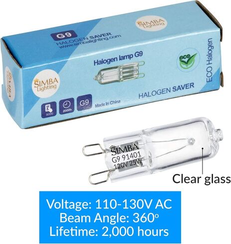Simba Lighting Halogen Light Bulb G9 T4 25W JCD Bi-Pin (10 Pack) for Chandeliers, Pendants, Cabinet Lights, Landscape Lights, Desk and Floor Lamps, Wall Sconces, 120V Dimmable, 2700K Warm White in Saudi Arabia