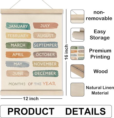 HRQKO Boho Month Decor Poster Hanger Frame, Educational Posters, Preschool Wall Art with Wooden Frames, Boho Classroom Wall Hanging Banner Decor for Toddlers Room Playroom, 12x16 inch in Saudi Arabia