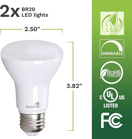 Bioluz LED 2 حزمة R20 LED لمبة 90 CRI 2700K أبيض دافئ ساطع 6W = 50 وات استبدال 540 لومن داخلي/خارجي UL مدرج في عنوان CEC 20 متوافق (حزمة من 2) in Kuwait