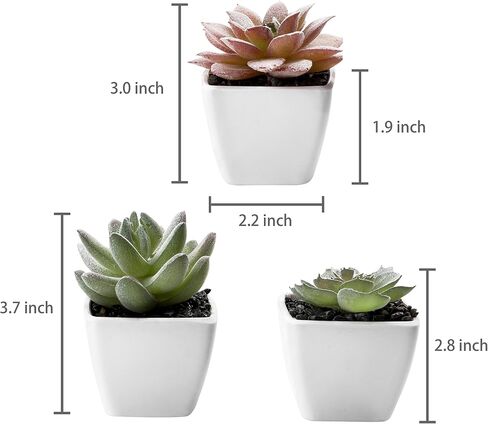 MyGift Artificial Assorted Mini Succulents Plants in Modern White Cube Shaped Ceramic Planter Pots, Set of 3 / Small Potted Colorful Faux Succulent Plants in Saudi Arabia
