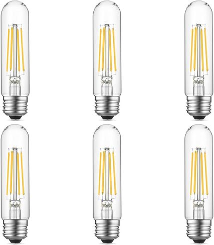 Dimmable E26 Edison Bulb, AC120V Warm White 2700K Light Bulbs, 6W, Equivalent 60W, 750LM, 5 Inch Long Tubular T10 LED Bulbs for Rustic Pendant, Chandeliers, Wall Sconces, Vanity, Pack of 6 in Saudi Arabia
