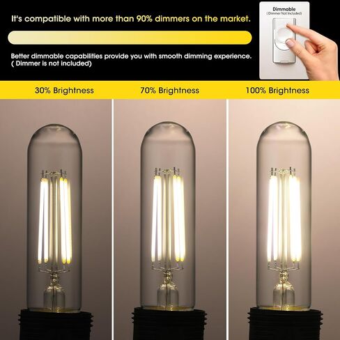 Dimmable E26 Edison Bulb, AC120V Warm White 2700K Light Bulbs, 6W, Equivalent 60W, 750LM, 5 Inch Long Tubular T10 LED Bulbs for Rustic Pendant, Chandeliers, Wall Sconces, Vanity, Pack of 6 in Saudi Arabia