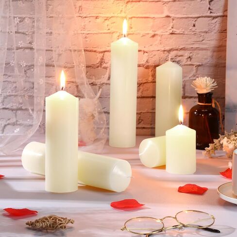 MTLEE Set of 72 Ivory Pillar Candles 2 x 3, 2 x 6, 2 x 8 Inch Smokeless and Dripless Unscented Large Candles Pillar Long Clean Burning Rustic Pillar Candles Set for Wedding Dinner and Home Decor in Saudi Arabia