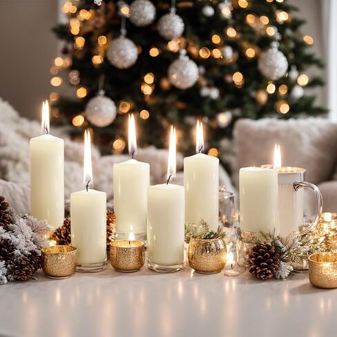MTLEE Set of 72 Ivory Pillar Candles 2 x 3, 2 x 6, 2 x 8 Inch Smokeless and Dripless Unscented Large Candles Pillar Long Clean Burning Rustic Pillar Candles Set for Wedding Dinner and Home Decor in Saudi Arabia