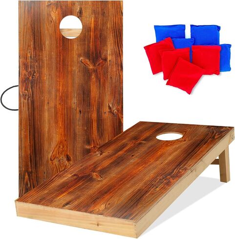 Solid Wood Regulation Size Cornhole Set Portable Bean Bags Toss Game with Durable Wood Grain Printed Surface and Underneath for Indoor and Outdoor in Saudi Arabia