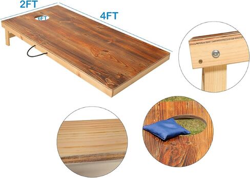 Solid Wood Regulation Size Cornhole Set Portable Bean Bags Toss Game with Durable Wood Grain Printed Surface and Underneath for Indoor and Outdoor in Saudi Arabia