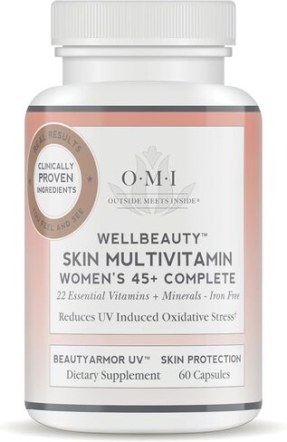 فيتامينات متعددة للبشرة من OMI Wellbeauty للنساء بعمر 45+ للشعر والأظافر والبشرة ودعم القلب والمناعة مع أكثر من 20 مادة مغذية + تركيبة حماية من الأشعة فوق البنفسجية، تغذية يومية متقدمة، لطيفة على المعدة، 60 قطعة in Saudi Arabia