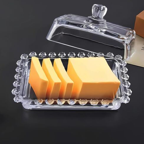 Floral Glass Butter Dish wiht Lid, Classic Covered 2-Piece ,Clear Rectangular, Dishwasher Safe in Saudi Arabia