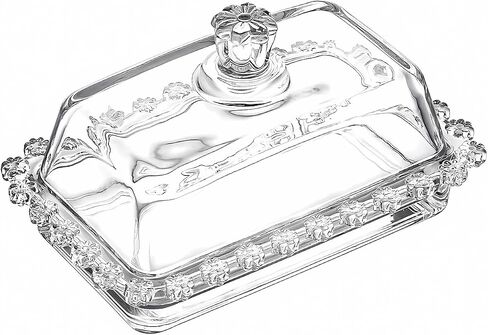 Floral Glass Butter Dish wiht Lid, Classic Covered 2-Piece ,Clear Rectangular, Dishwasher Safe in Saudi Arabia