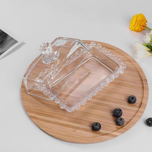 Floral Glass Butter Dish wiht Lid, Classic Covered 2-Piece ,Clear Rectangular, Dishwasher Safe in Saudi Arabia