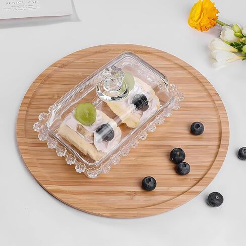 Floral Glass Butter Dish wiht Lid, Classic Covered 2-Piece ,Clear Rectangular, Dishwasher Safe in Saudi Arabia