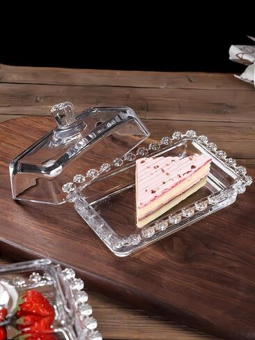 Floral Glass Butter Dish wiht Lid, Classic Covered 2-Piece ,Clear Rectangular, Dishwasher Safe in Saudi Arabia