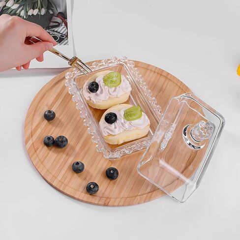 Floral Glass Butter Dish wiht Lid, Classic Covered 2-Piece ,Clear Rectangular, Dishwasher Safe in Saudi Arabia