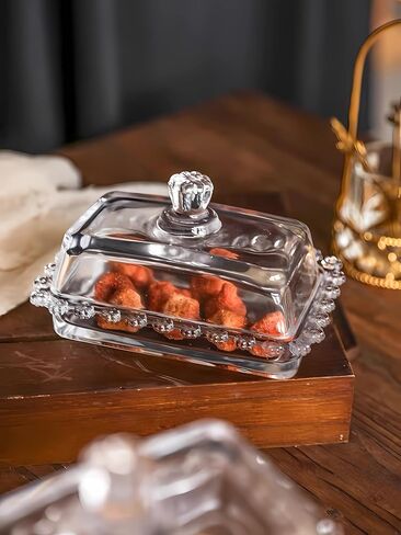 Floral Glass Butter Dish wiht Lid, Classic Covered 2-Piece ,Clear Rectangular, Dishwasher Safe in Saudi Arabia