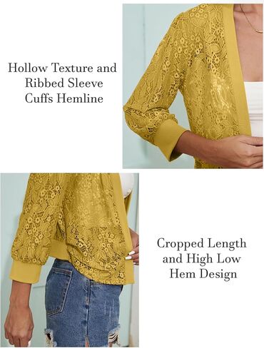 Tanou Women's 2024 Summer Floral Lace Shrug Cardigans Lightweight 3/4 Sleeves Ribbed Crochet Bolero Jackets Sweater Tops in Saudi Arabia