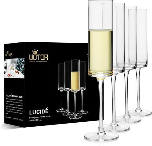 Crystal Champagne Flutes, Hand Blown Champagne Glasses Set of 4 for Women, Men, Unique Gift for Birthday,Wedding, Anniversary - 6.7oz, Clear in Saudi Arabia