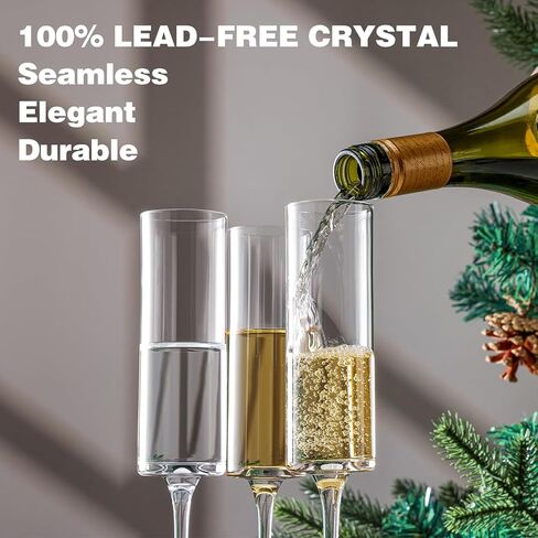 مزامير الشمبانيا الكريستالية، مجموعة أكواب الشمبانيا المنفوخة يدويًا مكونة من 4 قطع للنساء والرجال، هدية فريدة لعيد الميلاد والزفاف والذكرى السنوية - 6.7 أونصة، شفافة in Kuwait