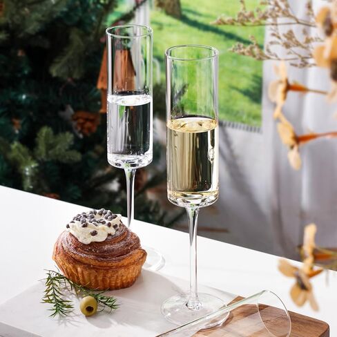 مزامير الشمبانيا الكريستالية، مجموعة أكواب الشمبانيا المنفوخة يدويًا مكونة من 4 قطع للنساء والرجال، هدية فريدة لعيد الميلاد والزفاف والذكرى السنوية - 6.7 أونصة، شفافة in Kuwait