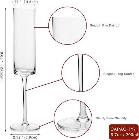مزامير الشمبانيا الكريستالية، مجموعة أكواب الشمبانيا المنفوخة يدويًا مكونة من 4 قطع للنساء والرجال، هدية فريدة لعيد الميلاد والزفاف والذكرى السنوية - 6.7 أونصة، شفافة in Kuwait