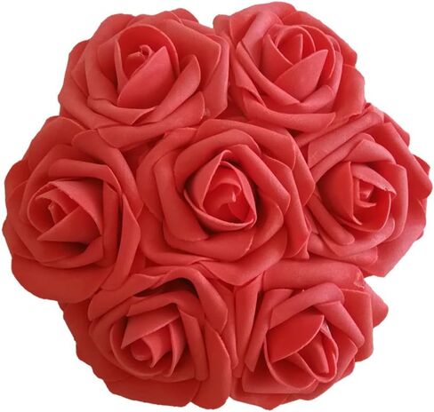 Artificial Flowers 50PCS Real Looking Coral Fake Roses with Stem for DIY Wedding Bouquets Centerpieces Party Baby Shower Home Decorations (Coral) in Saudi Arabia