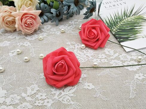 Artificial Flowers 50PCS Real Looking Coral Fake Roses with Stem for DIY Wedding Bouquets Centerpieces Party Baby Shower Home Decorations (Coral) in Saudi Arabia